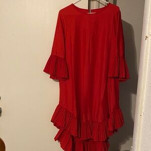 Chic Scarlet High-Low Dress with Ruffle Hem